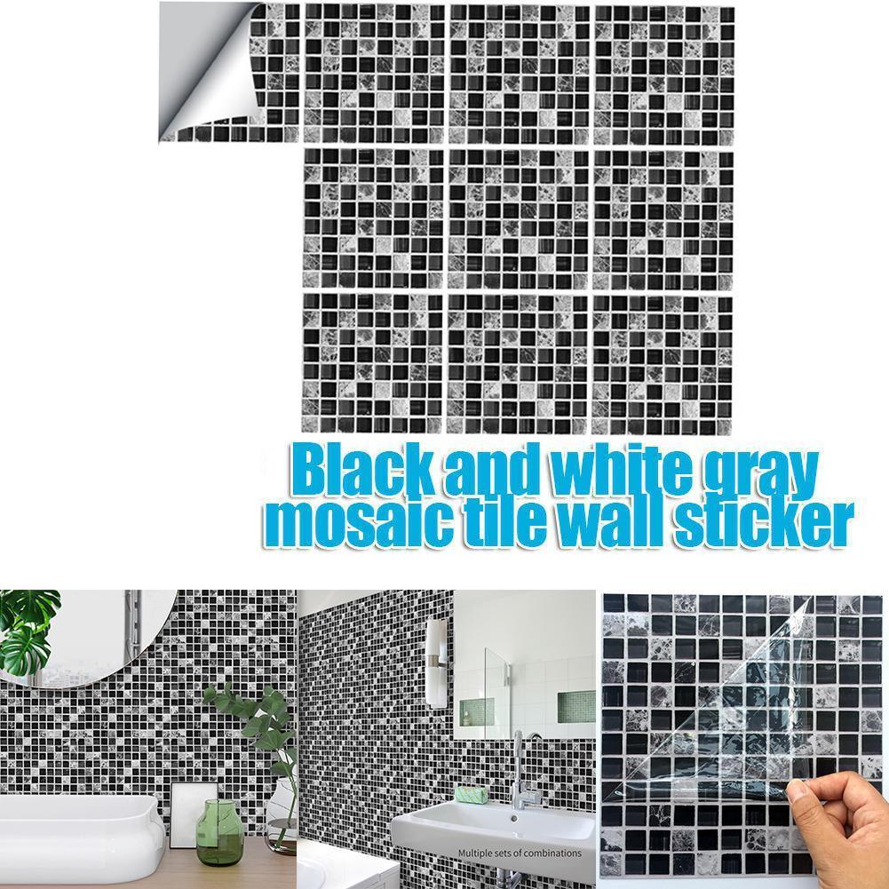 Tegelstickers zwart wit grijstinten mozaïek zelfklevende muurstickers voor badkamer duurzame waterdichte materialen sticker ki  v6 f 5