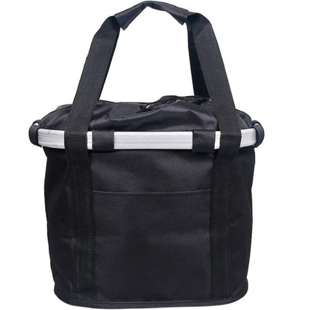 Panier Vélo Amovible En Toile Noir - Accroche Guidon, Pour Vélos, Scooters, Tricycles - 28x8x24 Cm