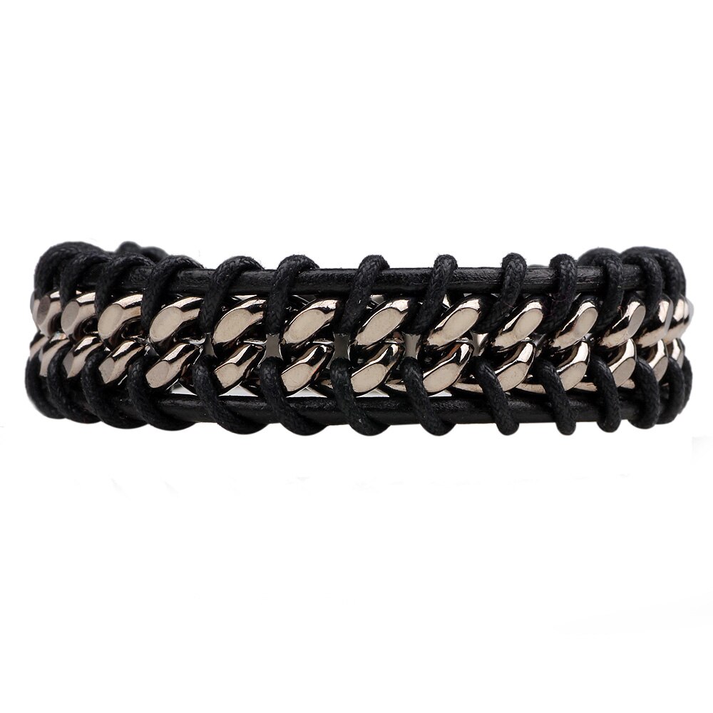 Einzigartige Edelstahl Armbinde Herren Schwarz/Braun Leder Gestrickte Magnetische Verschluss Armbänder & Armreifen Männer Schmuck: Schwarz