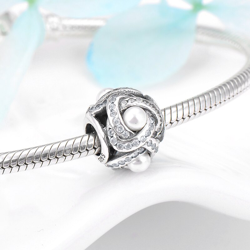 Mother's day heart knot of pearls Round shape 925 Sterling Silver charms beads Fit Original European Charm Bracelet Jewelry