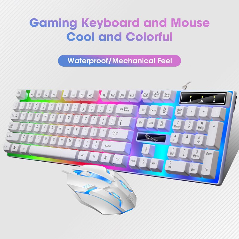 RGB Gaming Keyboard Gamer Keyboard and Mouse with Backlight USB 104 Keycaps Wired Ergonomic English Keyboard For PC Laptop