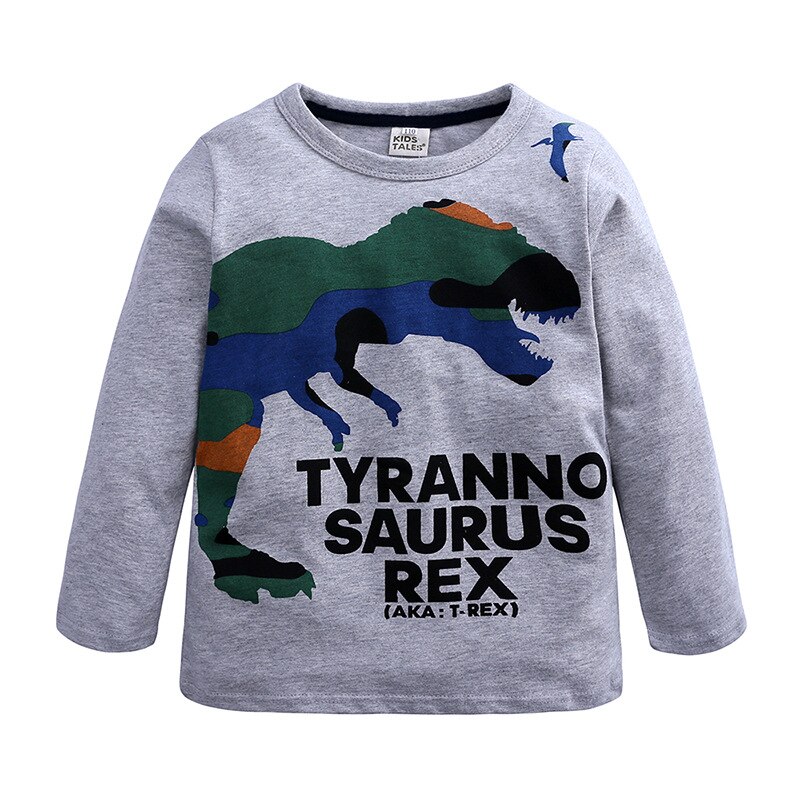 T-Shirt manches longues garçon | Vêtement de printemps et d'automne, avec motif de dinosaure, pour enfants de 2-13 ans
