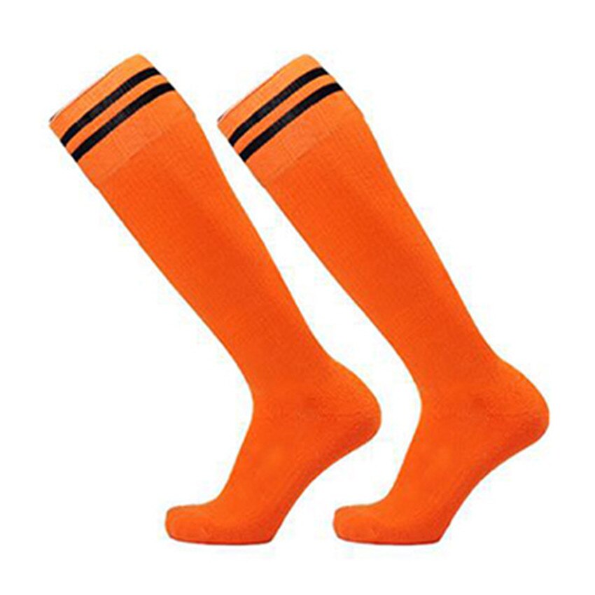 Calcetines de fútbol antideslizantes para niños, medias por encima de la rodilla para estudiantes, de rayas, 3 par/lote: Naranja