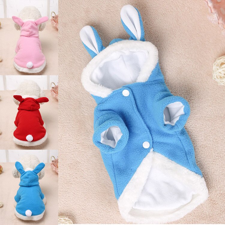 Cute Bunny Pet Dog Costume Clothes Hooded Coat Fleece Puppy Warm Outfit JAN88