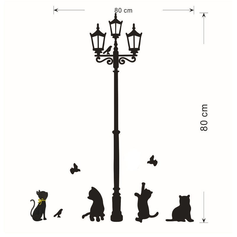Pegatinas de farola de gatos para pared, decoración de vinilo extraíble, adhesivo de gato para pared debajo de la calle, extraíble