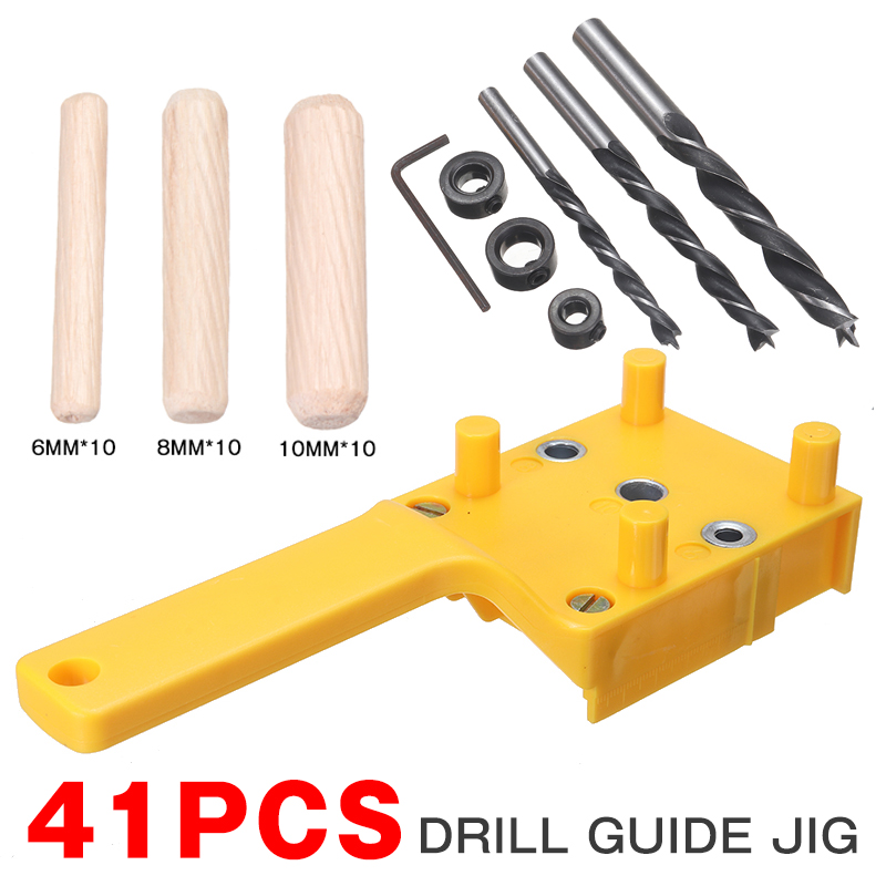 41pcs Woodworking Drilling Locator Kit Handheld Doweling Jig Drill Locator Drill Bit Guide Wood Dowel Drilling Hole Saw Tools
