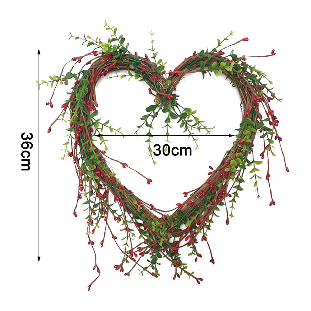 Handmade Natural Grapevine Wreath Rustic Twig Heart Wreath Red Berry Wreath for Valentine’s Day Wedding Party Christmas