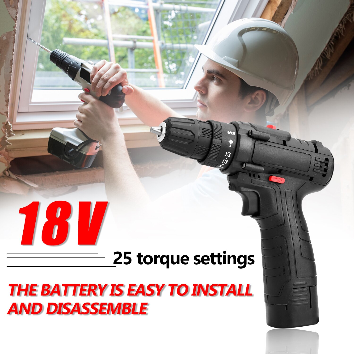18V Multifunctional Cordless Electric Impact Drill High-power Lithium Battery Wireless Home DIY Chargeable Electric Screwdriver