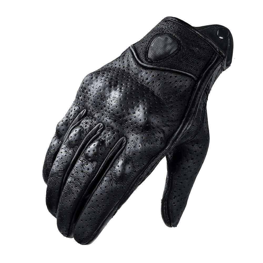 Motorcycle Protective Gears Motocross Gloves Retro Winter Warm Perforated Real Leather Motorcycle Gloves Moto Windproof Gloves: Short Perforated / M