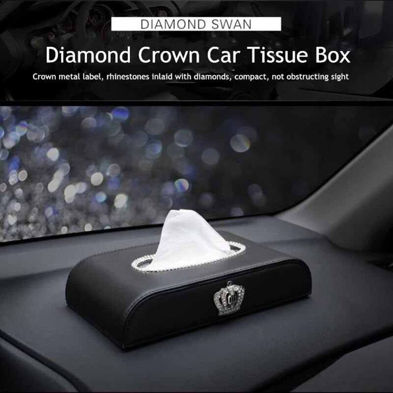 Crown Crystal Auto Tissue Box Zonneklep Lederen Auto Tissue Bag Zonneklep Opknoping Houder Case Servet Auto Accessoires