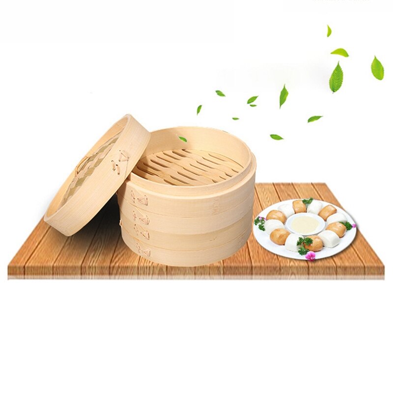 2 Tier Durable Cookware Bamboo Steamer Chinese Kitchen Cookware Fish Rice Dim Sum Basket Rice Pasta Cooker Set With Lid