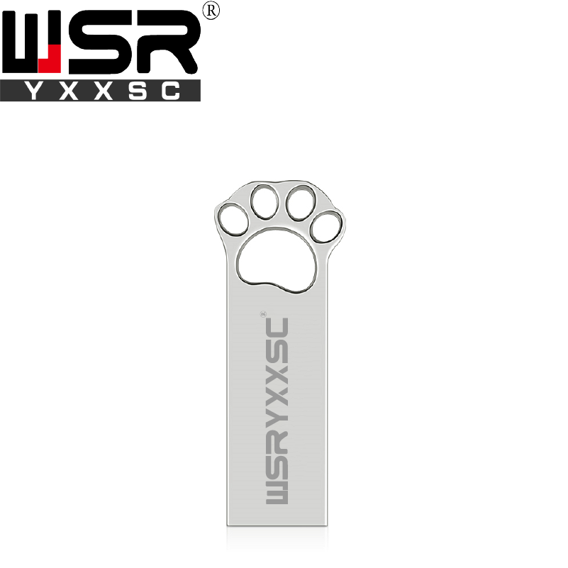 Wsryxxsc Kat Paw Vorm Usb Flash Drive Waterdicht Flash Drive 64Gb 32Gb 16Gb 8Gb 4Gb hoge Snelheid Usb Flash Met Gratis Adapter: 64GB / silver