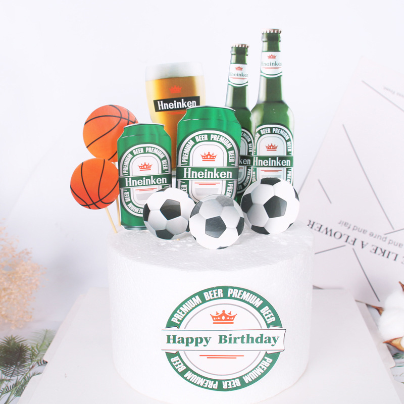 1Set divertido adorno de torta de cerveza Coca Cola impresión 3D botella de cerveza adorno de papel para pasteles para niños hombres decoración para pastel de cumpleaños torta insertar banderas