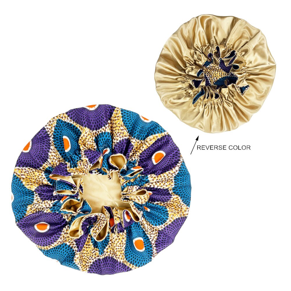 African Pattern Print Bonnet Hijabs Hat Women Night Sleep Cap Double Layer Satin Turban Extra Large Head Wear Lady Head Wrap Hat: style13