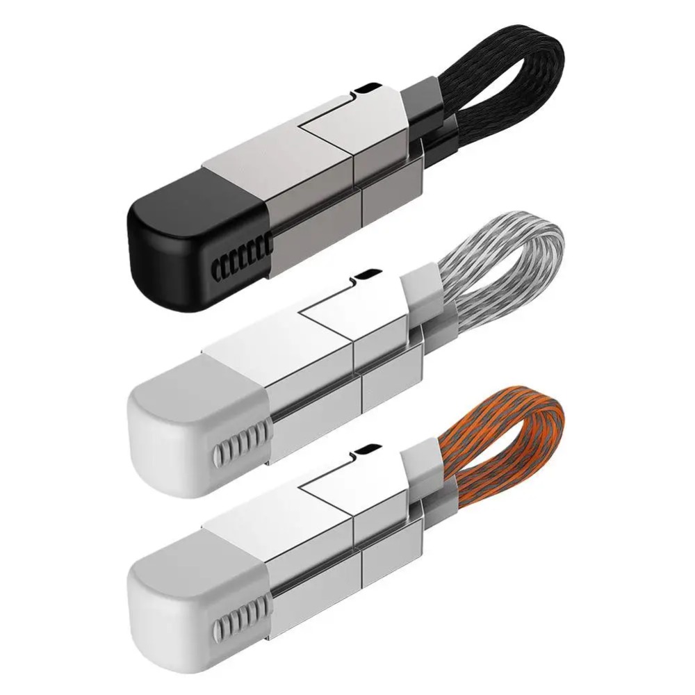 Nøglering multi-opladerkabel kort hurtigoplader  pd 60w multistik kabel 4 in 1 usb a/c til type c opladerledning