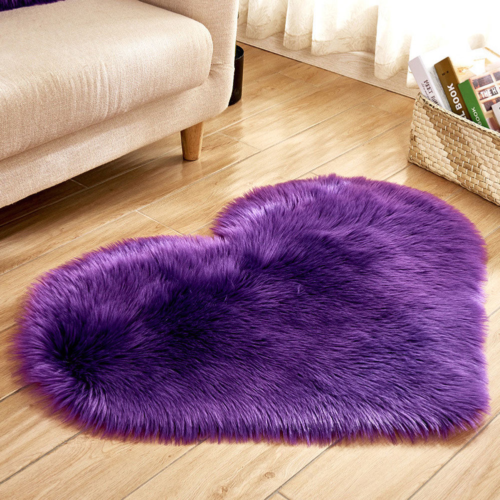 Pudcoco hjerteformet fluffy tæppe lurvet gulvmåtte blød faux pels hjem soveværelse behåret tæppe: Lilla