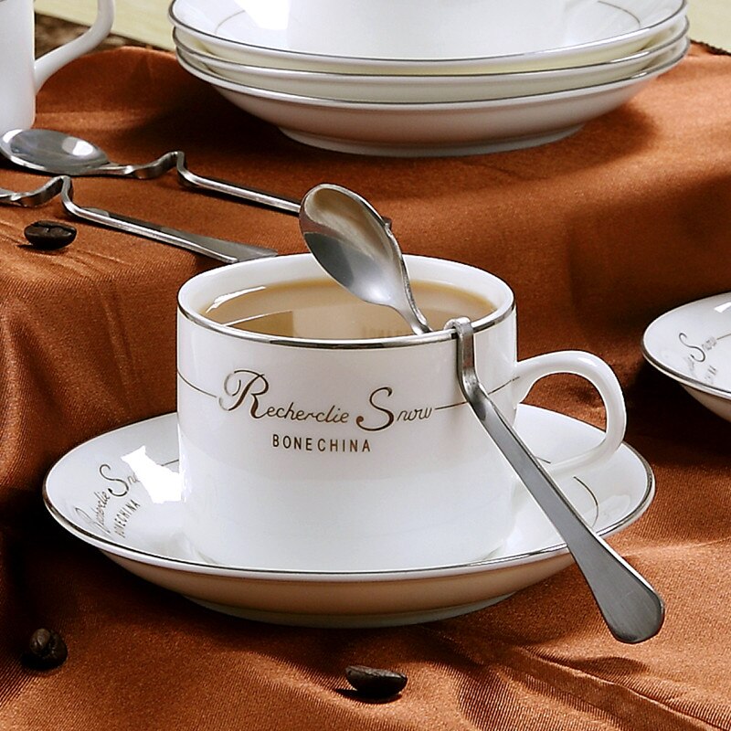 Mini Wit Keramische Kopje Thee Set Met Lepel Cappuccino Herbruikbare Koffie Mok Afternoon Tea Koffie Kopjes Kopjes En Schoteltjes AF50BD