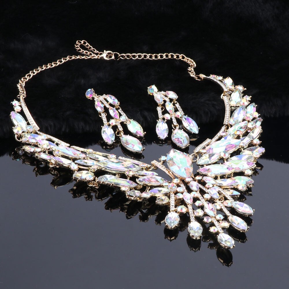 Crystal Bridal Jewelry Sets Wedding Party Costume Accessory Indian Necklace Earrings Set for Bride GorgeousJewellery Sets Women: ROSE GOLD COLOR