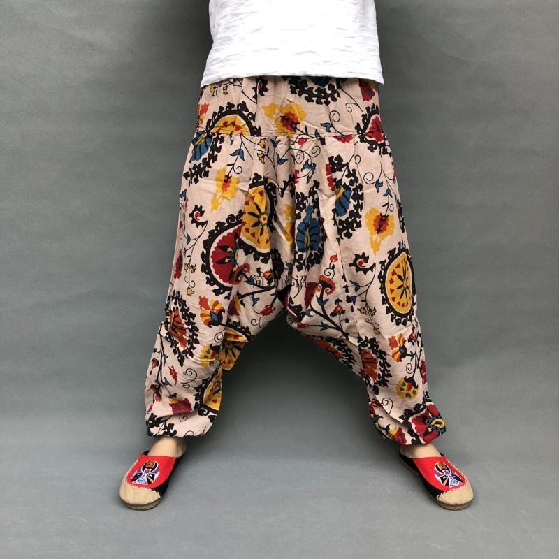 Zomer herenbroek bloomer etnische stijl thaise katoen en linnen dansbroek losse dongba broek nepalese broek met groot kruis: Zonnebloem