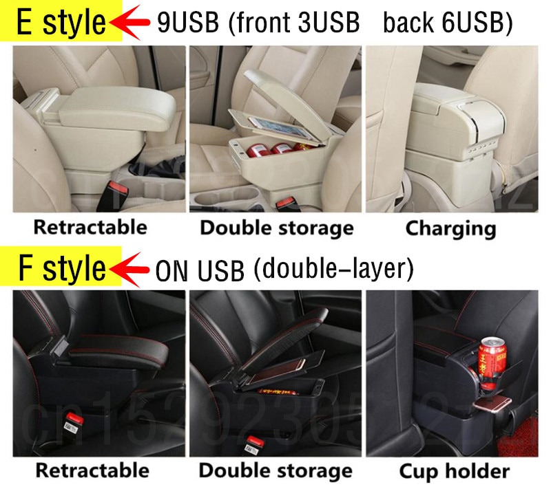 Podłokietnik ze schowkiem dla Renault Dacia Sandero Logan Sandero 2 dwuwarstwowy