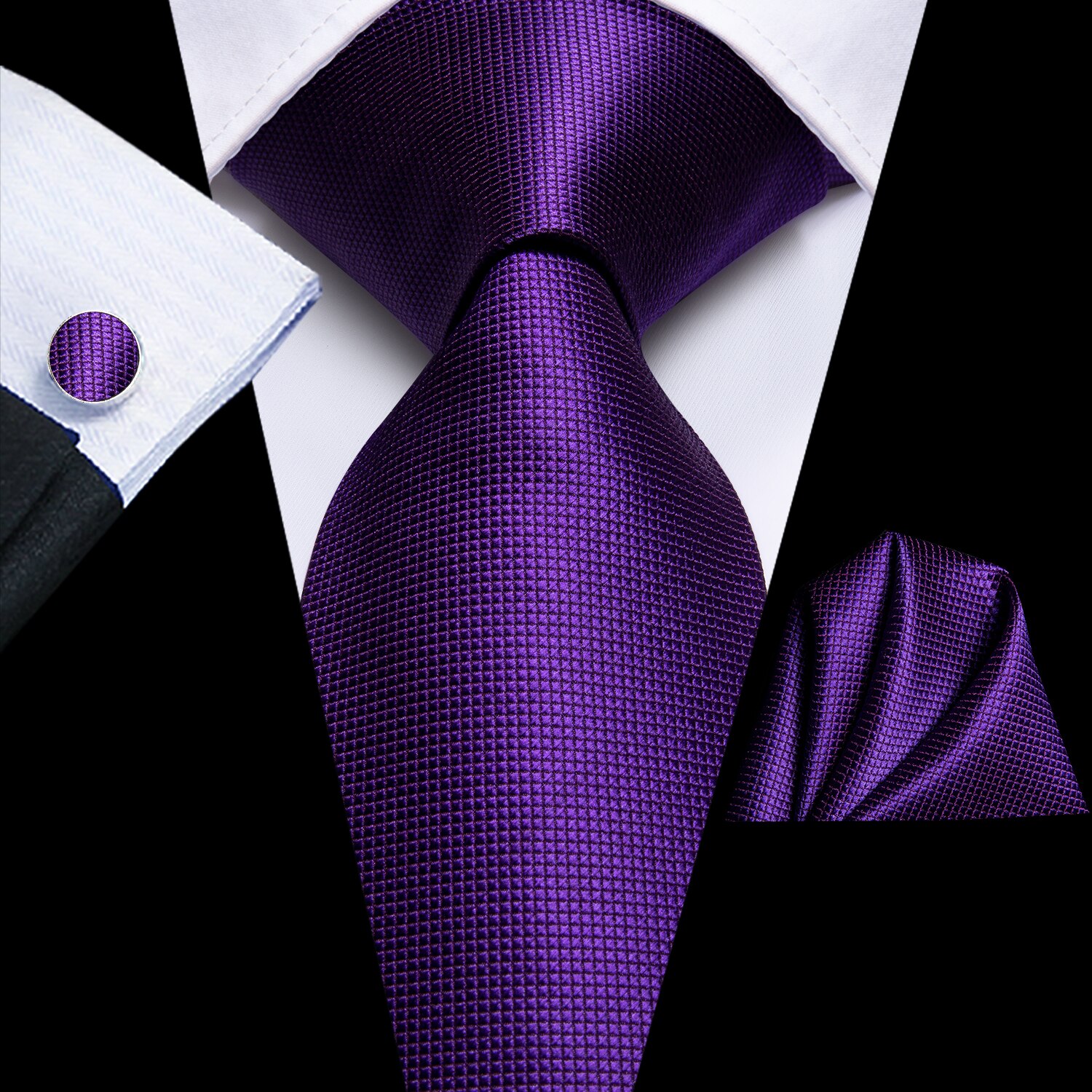 Hi-Tie Paars Solid Paisley Zijde Bruiloft Stropdas Voor Mannen Handky Manchetknoop Mannen Stropdas Set Party business: SN-0281