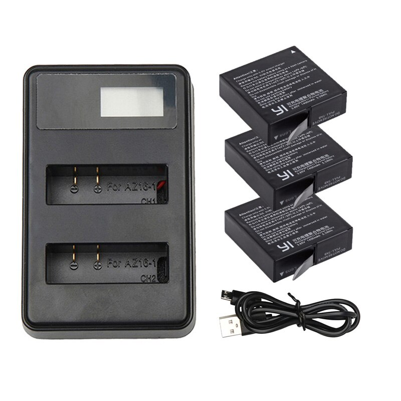 4 pièces Haute Capacité Au Lithium Batterie + LCD Chargeur Intelligent Pour Xiaomi Yi 4k 4k + YI Lite 360 VR Caméra D'action