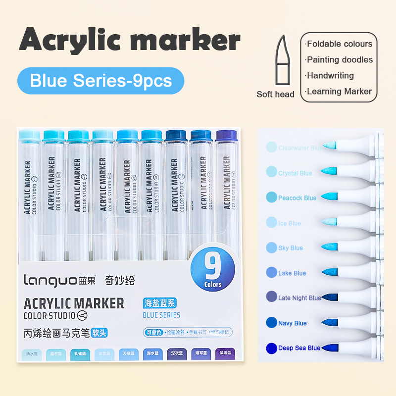 Languo-marcador de pintura acrílica de 9 colores, cabezal Flexible, colores brillantes para garabatos, dibujar, escribir a mano, suministros de arte, papelería: Rojo