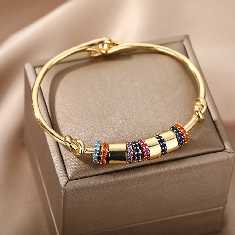 Bohemen Roestvrij Stalen Armband Voor Vrouwen Gekleurde Zirkoon Bangle Boho Mode-sieraden Bijoux Femme
