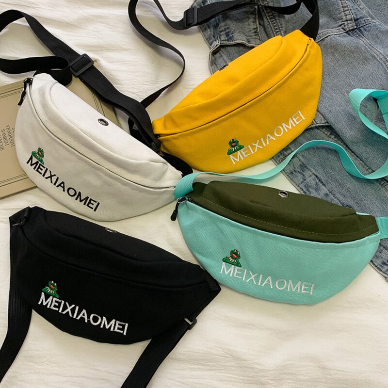 Kvinde talje taske fanny pack kvinder bælte tasker trend bryst packs banan tasker lærred materiale hip hop pakke bum nyre taske