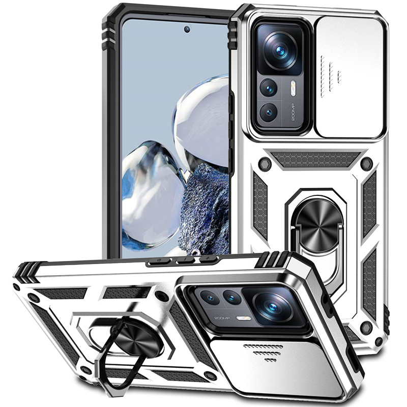 Odporne na wstrząsy etui pancerne na Xiaomi 12T zawodowiec 5G z przesuwaną osłoną obiektywu, pierścieniem i uchwytem na Xiaomi Mi 12 T zawodowiec 12X Mi12 Xiaomi12T