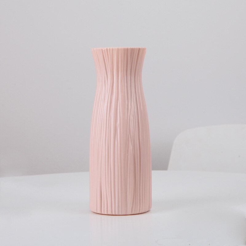 Jarrón de plástico nórdico irrompible, anticerámica jarrones de flores, maceta de mimbre de imitación europea, arreglo de cesta simple, decoración del hogar: E Pink