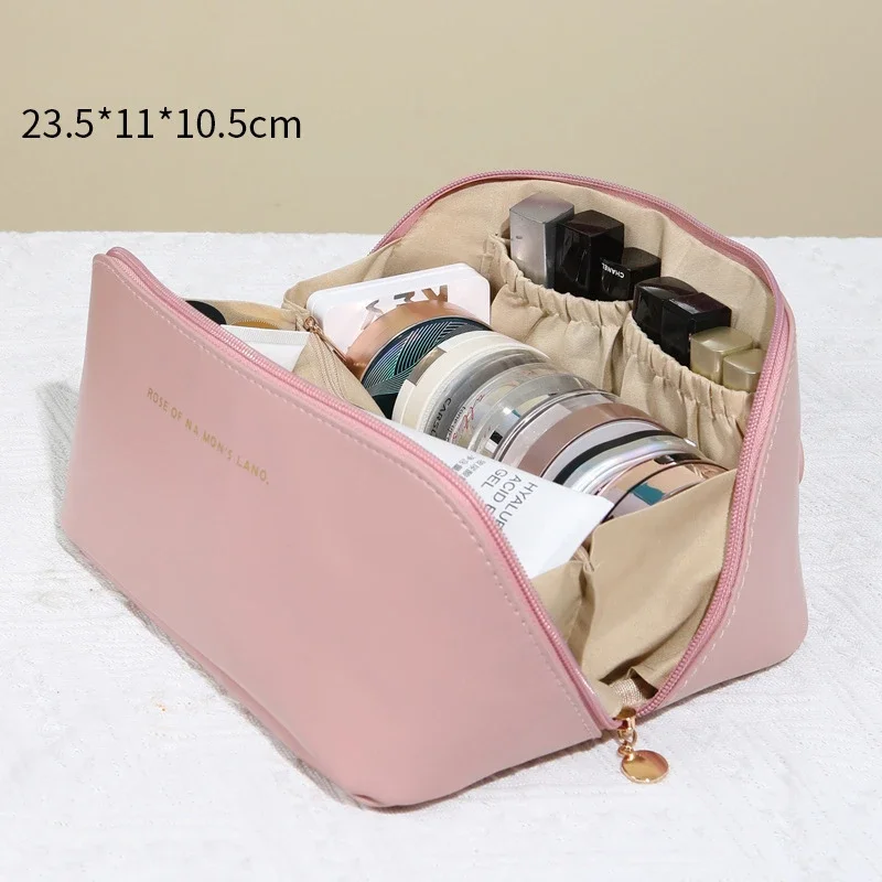 Neceser de viaje para mujer, caja de cosméticos impermeable de PU, organizador de maquillaje de gran capacidad, bolsa de de artículos de tocador para el día de la madre: Rosa