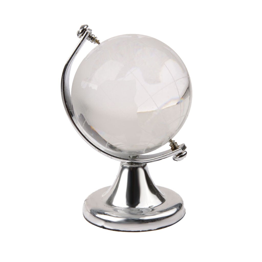 Fengshui decor Vaastu Paperweight Crystal Ball Silver w Stand Crystal Globe