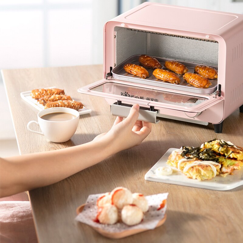 220V 6L 800w Pink Mini Electric oven Quartz glass heating tube Tempered glass Fully automatic 28x165x21cm