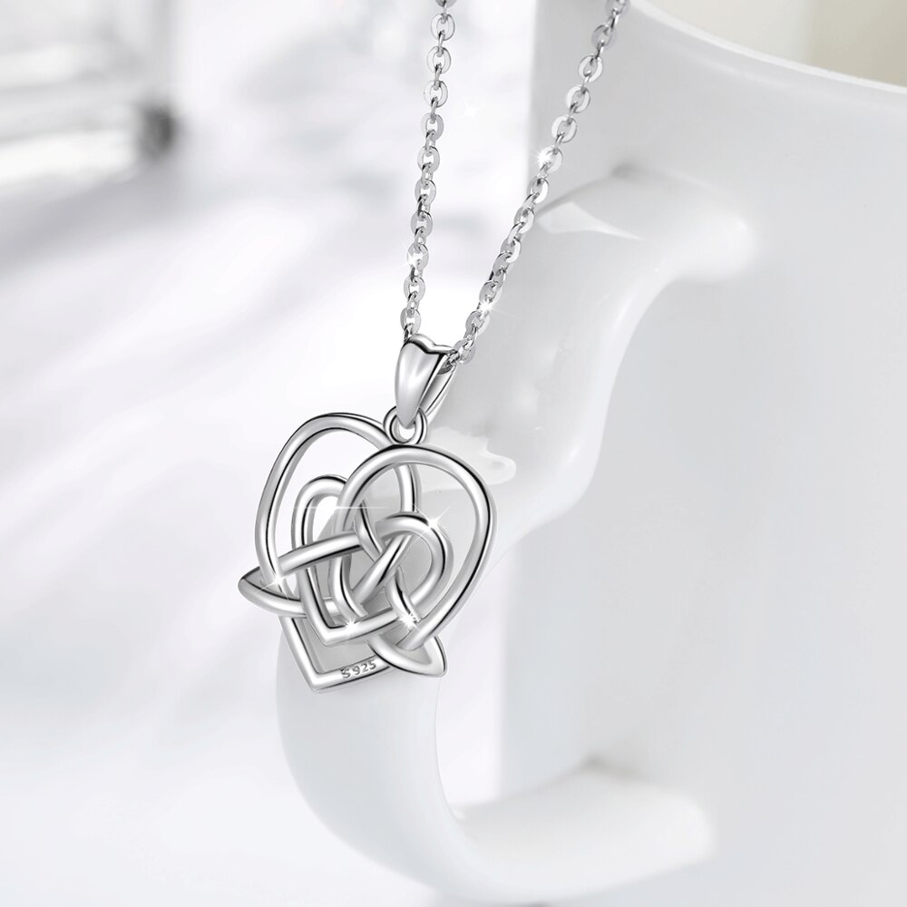 EUDORA 925 Sterling Silver Celtic knot Pendant Fine love Knot Heart Necklace good luck fine Jewelry For Lady girl D211