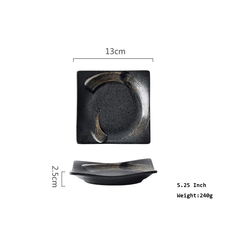Japanese Retro Square Ceramic Tableware Black Dinner Plate Tray Dessert Steak Sushi Cake Dishes Home Restaurant Flat Plates: 5.25 Inch
