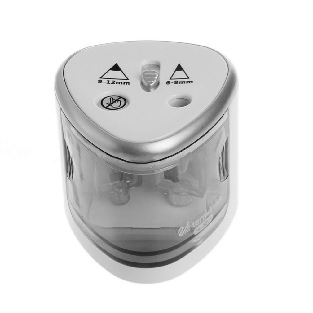Sacapuntas eléctrico para estudiantes, sacapuntas automático de dos agujeros para lápiz, batería, sacapuntas con cerradura de seguridad para oficina: silver