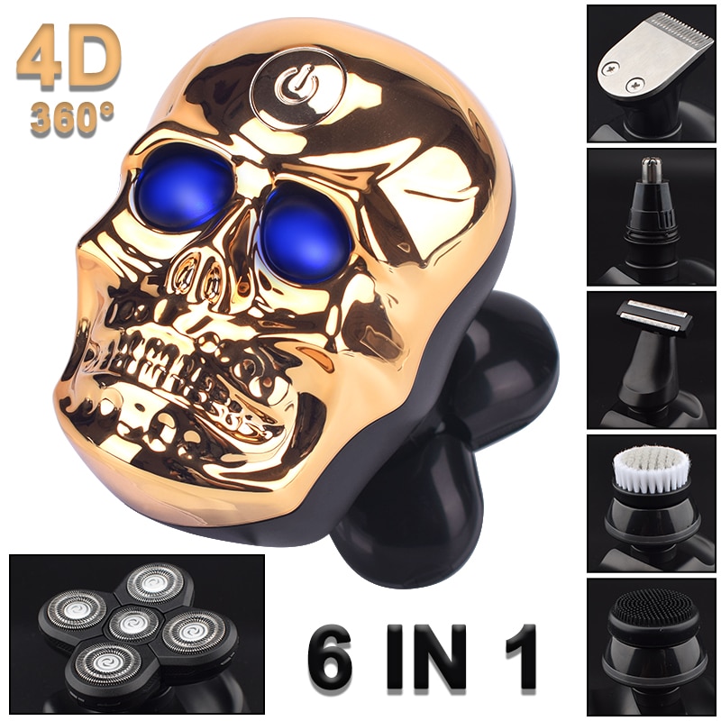 Waterproof 6 In 1 Shaver Skull Shaver Electric Razor USB Rechargeable Trimmer For Men Floating Heads Beard Trimmer Halloween