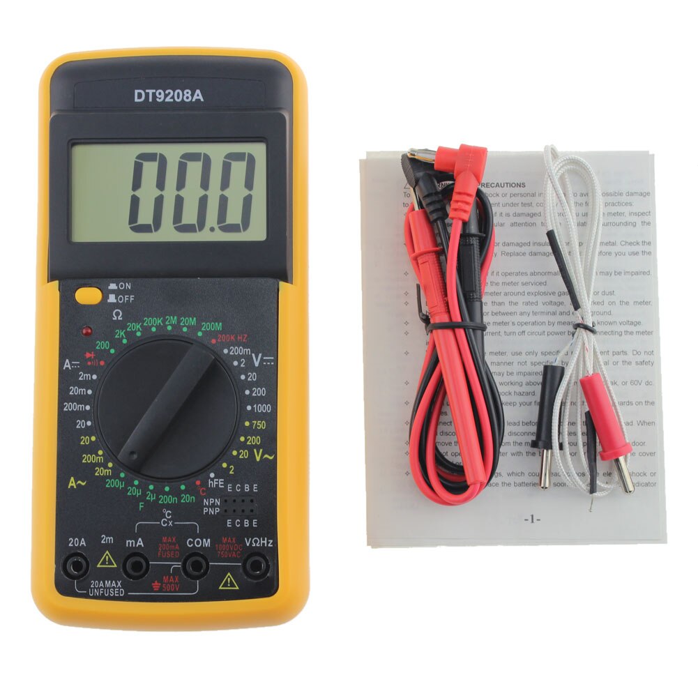 Digital Multimeter DT-9208A Volt Amp Ohm Hz AC/DC Temperature Hertz Tester Meter Ammeter Voltmeter Multimetro Current Tester