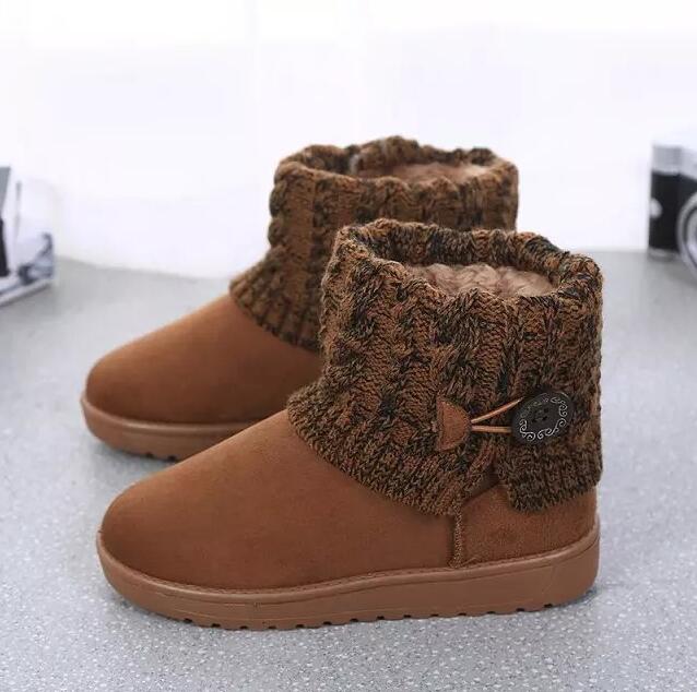 Winter Große Mädchen Schnee Stiefel Frau Wilden Gestrickte nackt Stiefel freundlicher Dicke Warme Schüler Anti-Schleudern große Größe Mädchen schnee Stiefel: khaki / 5
