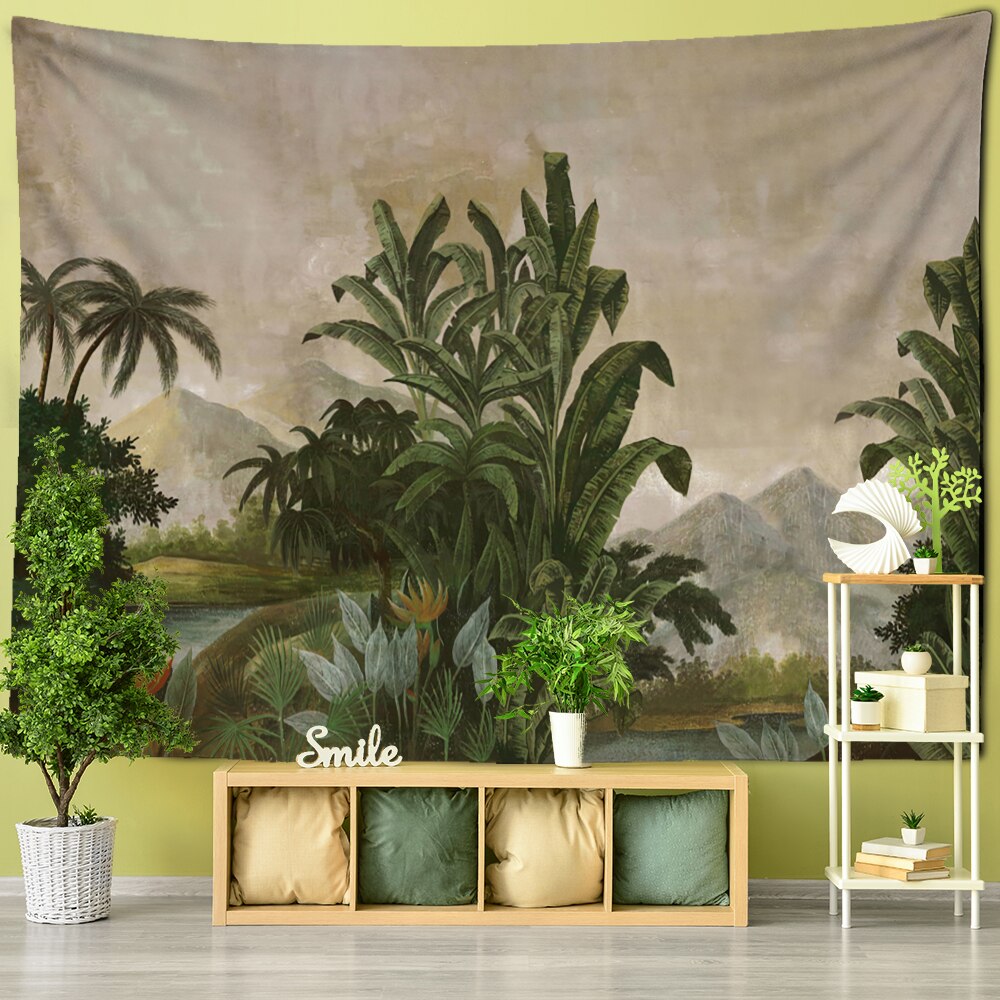 Palm Tree Banana Leaf Tapestry Wall Hanging Bohemian Style Tropical Plants Natural Scenery Home Decor