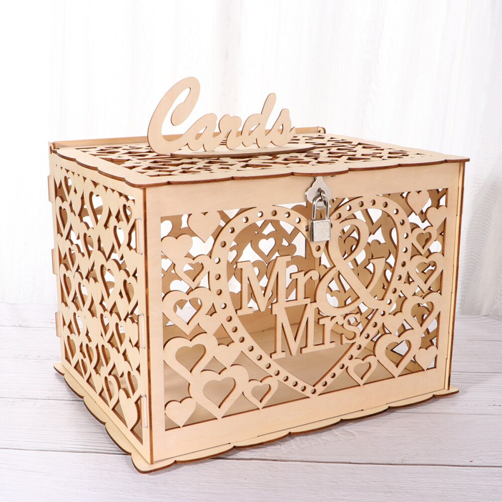 Bruiloft Sign-In Doos Met Slot Hollow Out Case Doos Houten Naam Houder (Groot, 6): Picture 2
