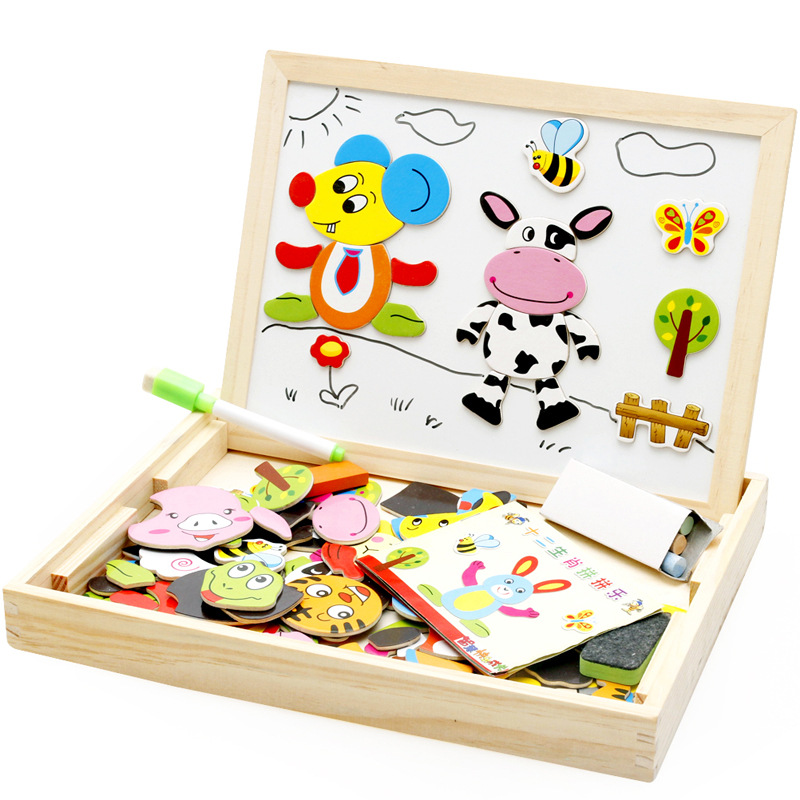 Multifunctional wooden clipboard double sided magnetic puzzle toy puzzle animal puzzle toy children&#39;s children&#39;s M45