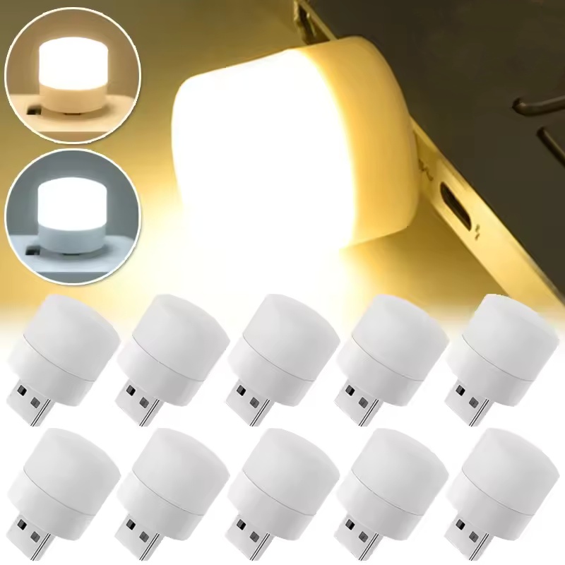 Mini luce notturna USB Protezione per gli occhi bianca calda Lampada da lettura per libri Spina USB Lampada da notte a LED per ricarica mobile per computer