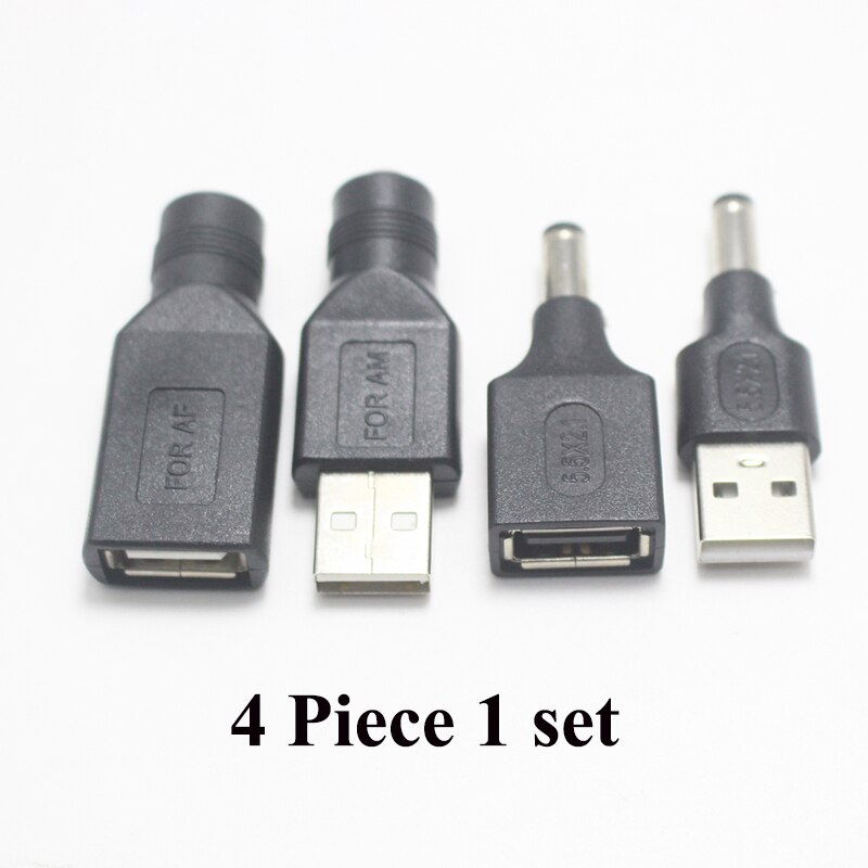 Juego de USB de uso común, conector hembra de 5,5x2,1/5,5x2,1mm a enchufe macho USB 2,0, adaptador de alimentación de CC macho a hembra, 1 ud.: 4 Piece 1 set
