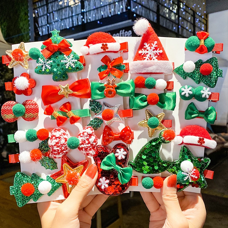 10/pces/conjunto dos desenhos animados presentes de natal conjunto menina grampos de cabelo barrettes ornamento de cabelo bandana crianças grampos de cabelo de natal