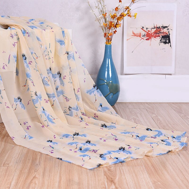 75D Polyester Chiffon Jurk Strand Handdoek Crane Patroon Gedrukt Polyester Stof Bloemen Gedrukt Chiffon Jurk Stof: 2