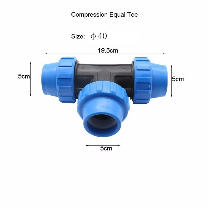 1pc HDPE Compression Equal Tee Plastic Irrigation Water Supply PP Fitting Top Supplier PN16 Fluid Quick Pipe: 40mm
