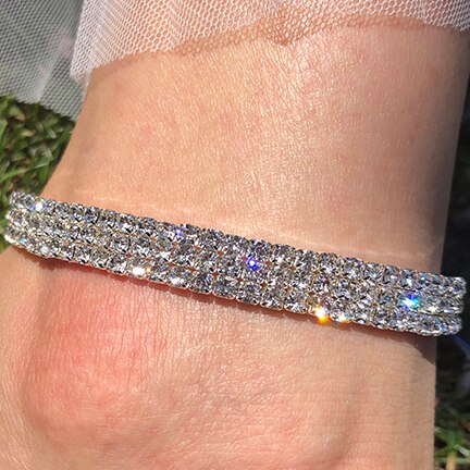 YLIOYE Jewelry Anklets for Women Foot 1/2/3 Rows Crystal Stretch Anklet Stretchable Barefoot Sandals Bracelet ankle the Female: 3 Row