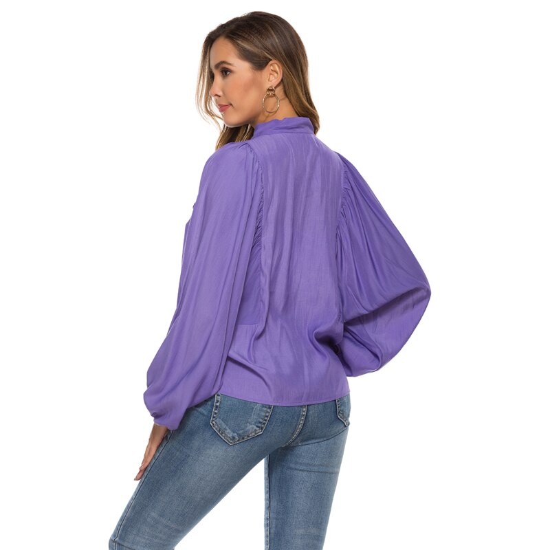 Blusa y blusas de manga larga de linterna para mujer Color púrpura suelta de talla grande de oficina ropa de trabajo camisas primavera otoño